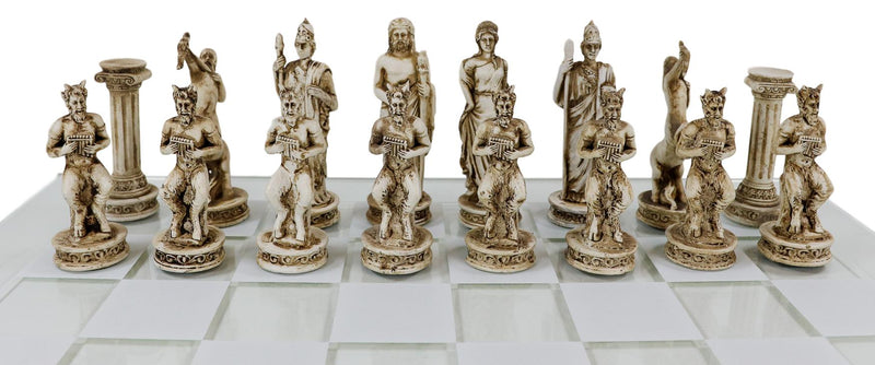 Ebros Olympus War Greek Olympian Gods Demigods Resin Chess Pieces With Glass Board Set