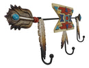 Southwestern Boho Chic Aztec Turquoise Arrow Feathers 3-Pegs Wall Hooks Decor