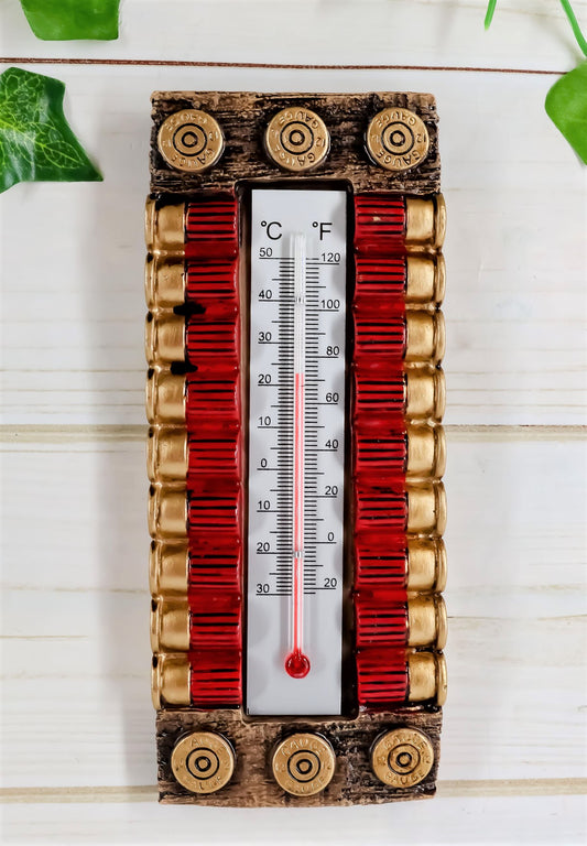 Ebros Western 12 Gauge Shotgun Shell Ammo Indoor Wall Thermometer Figurine 7.5"H