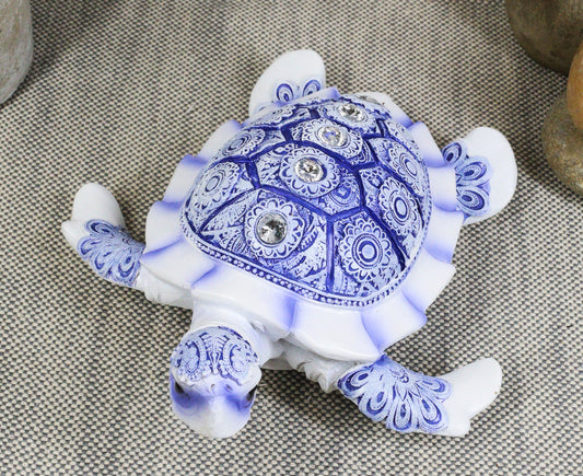 Ebros Terracotta Blue and White Feng Shui Celestial Sea Turtle Statue 6" Wide - Ebros Gift