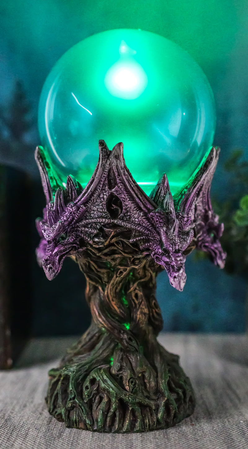 Fantasy Greenman Dragon Heads On Tree of Life Colorful LED Sphere Orb Figurine