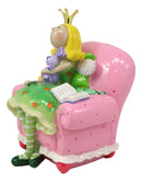 Bookworm Crown Princess Fairy Sitting On Pink Sofa Money Coin Bank Figurine