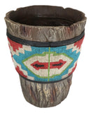 Rustic Western Turquoise Aztec Vector Pattern Faux Wood Waste Basket Trash Bin
