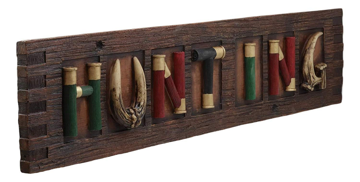 Ebros Faux Wood Colorful Western 12 Gauge Shotgun Shells Ammo Bullets Hanging Wall Plaque with Hunting Sign Home Decor Rustic Cabin Hunters Collection Figurine