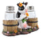 Ebros Sunflower Bovine Cow With Two Country Barrels Salt And Pepper Shakers Set