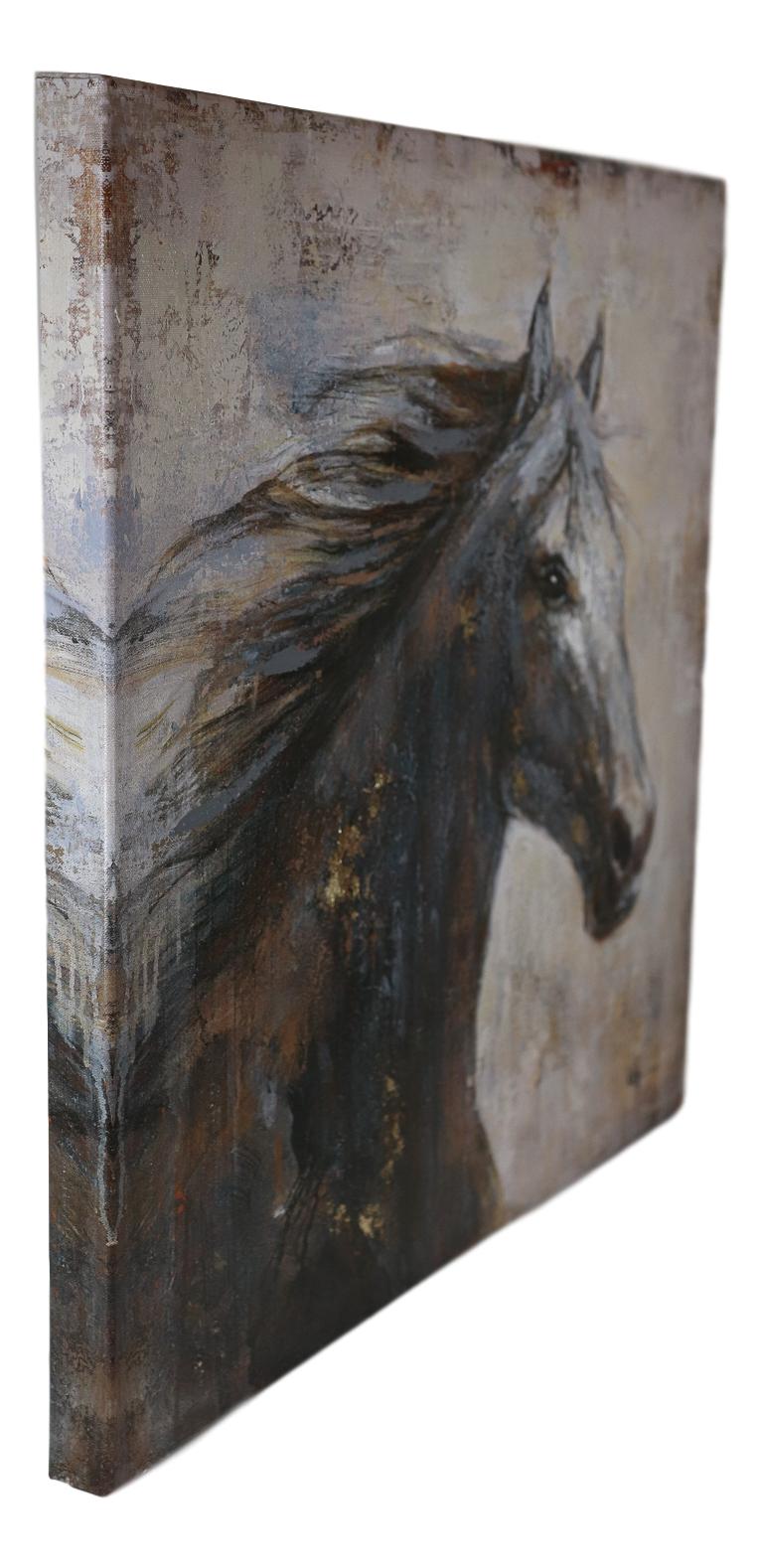 Rustic Country Western Running Mustang Horse Canvas Picture Wooden Frame 24"24"