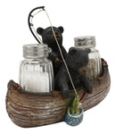 Ebros Rustic 2 Black Bears Fishing In Canoe Boat Salt Pepper Shakers Holder Set