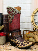 Rustic Western Red Brown Tooled Leather Scroll Lace Patterns Boot Floral Vase