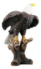 Large 21"H American Pride Bald Eagle Perching On Tree Stump Statue Patriotic Art