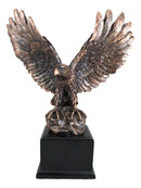 Aerial Majestic Bald Eagle On Rock Ledge Stretching Out Wings Figurine With Base