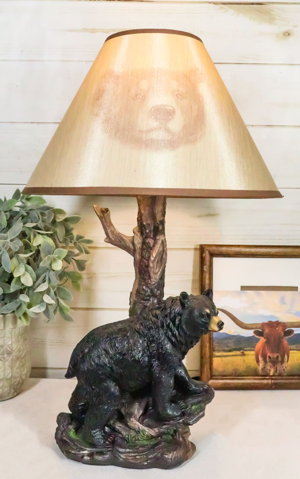 Rustic Western Roaming Forest Black Bear Desktop Table Lamp Lighting D ...