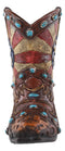 Rustic Western Cowboy American Flag Turquoise Rocks Boot Pen Holder Figurine