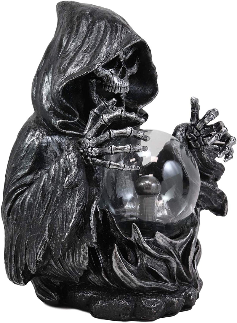 Ebros 11.25" H Gothic Alchemy Arch Evil Grim Reaper Skeleton Invoking Death Statue Electric Plasma Scrying Glass Ball Lamp AC Powered Flashing Lights Party Accent Home Decor - Ebros Gift