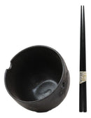 Whimsical Ceramic Black Owl Ramen Udong Noodles Soup Bowl With Chopsticks Set