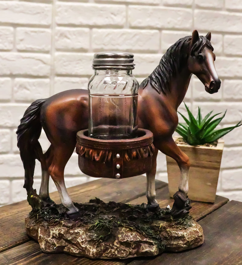 Rustic Western Brown Chestnut Horse With Saddlebags Salt Pepper Shakers Figurine