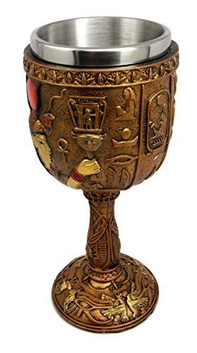 Ebros Ancient Egyptian Goddess Hathor Wine Goblet In Hieroglyphic Design 6oz 7"H