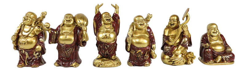 Hotei Buddha Monks Miniature Figurine Set With Rocky Mountain Temple Display