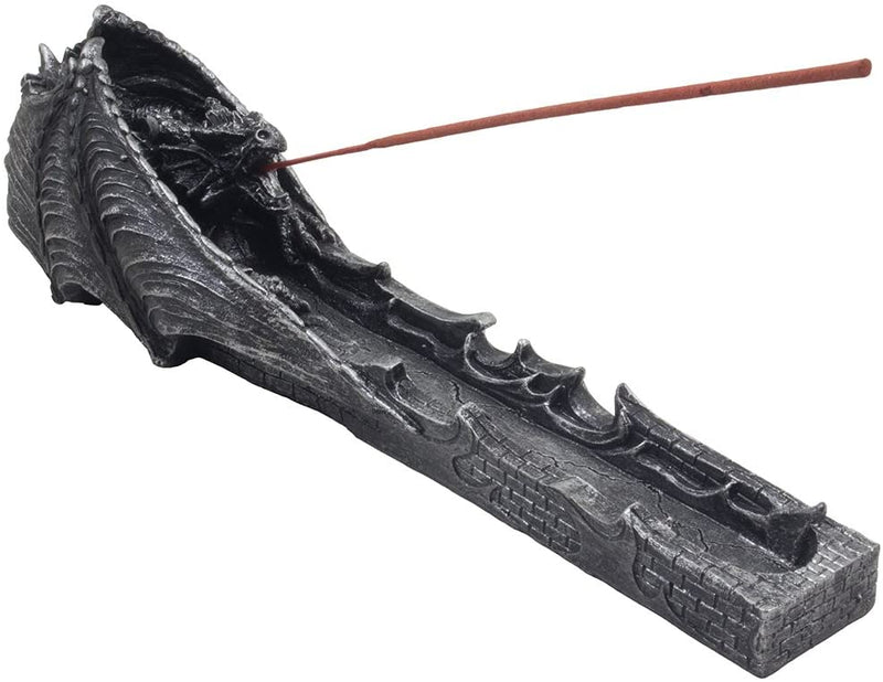 Faux Stone Gothic Attacking Dragon Breath of Fire Incense Holder Burner Figurine