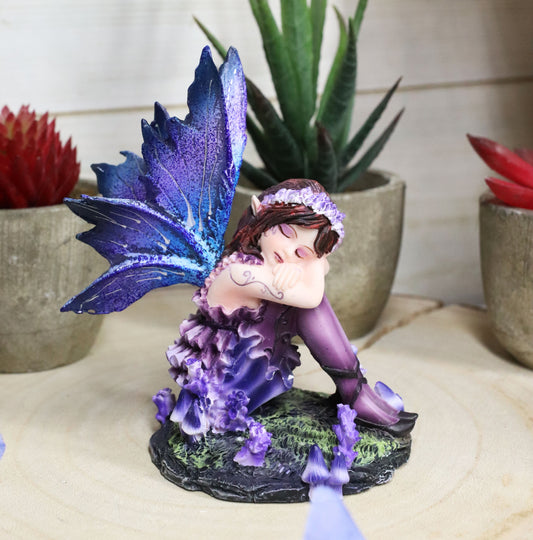 Ebros Sleeping Meadow Lavender Girl Fairy Garden Statue Lazy Summer Day Napping Fairy
