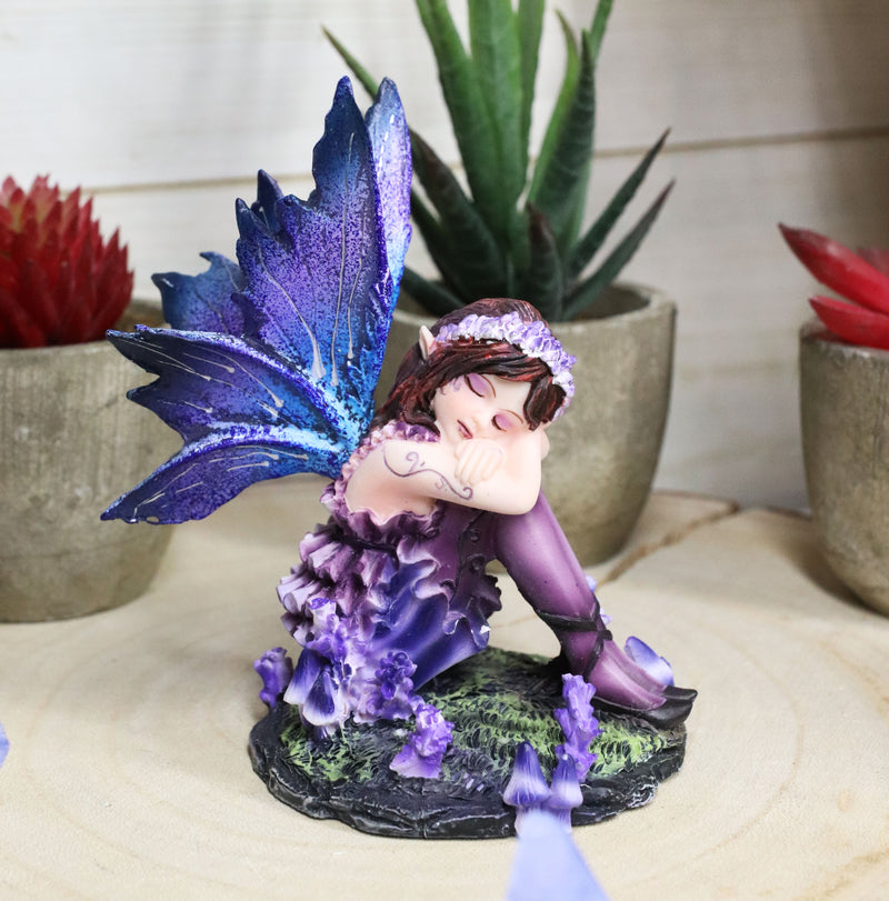 Ebros Sleeping Meadow Lavender Girl Fairy Garden Statue Lazy Summer Day Napping Fairy