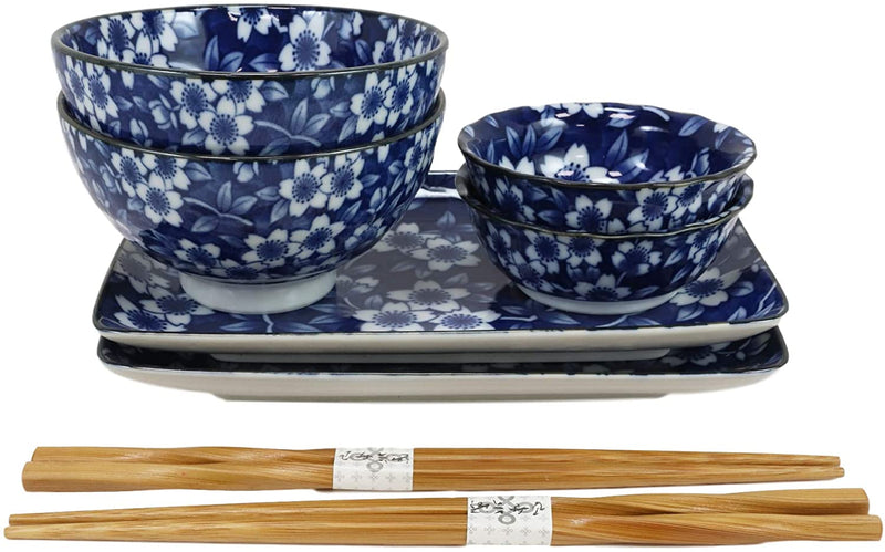 Ebros Made in Japan Dinnerware 8pc Set For 2 Plates, Bowls, Dish & Chopsticks