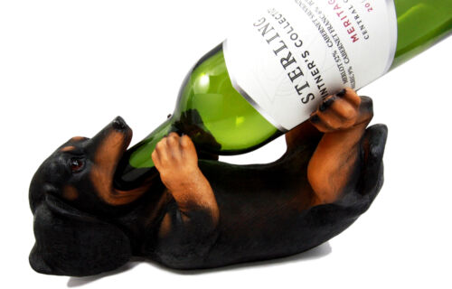 Ebros Black & Tan Sausage Wiener Dachshund Dog Wine Bottle Holder Figurine 11"L