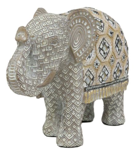 Ebros Large Gold Accent Mosaic Design Noble Elephant With Trunk Up Statue 9"L