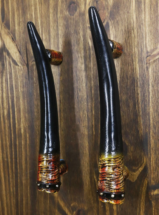 Set of 2 Rustic Western Buffalo Bison Ox Cattle Horns Barn Door Bar Pull Handles