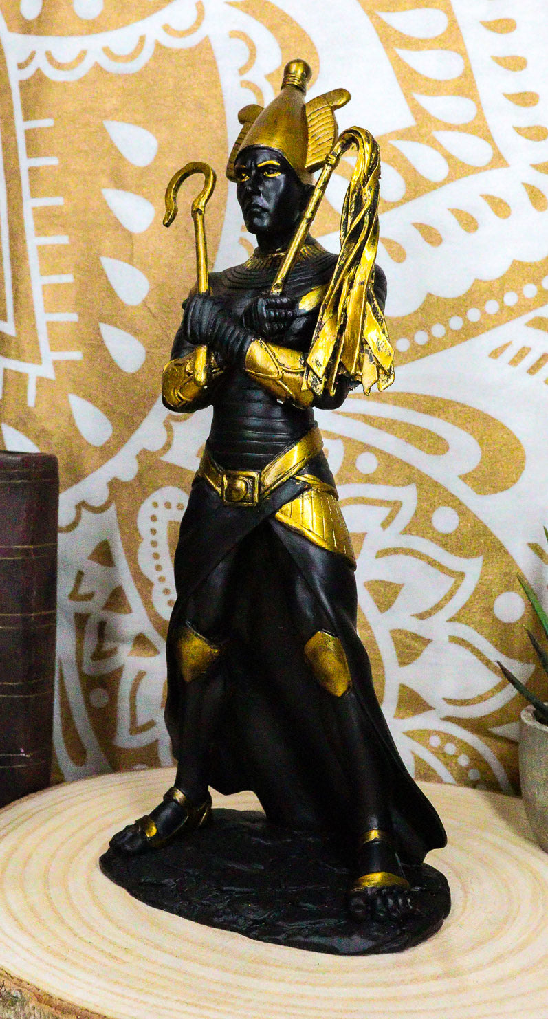 Ebros Egyptian God of The Dead Osiris Holding Crook and Flail Statue In Black And Gold