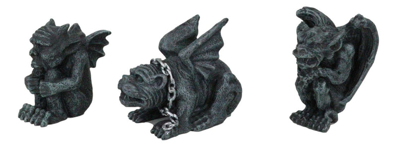 Chained Gothic Stoic Gargoyles Chimera Guardian Figurines Miniature Set 3"Tall