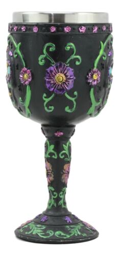 Ebros Day of The Dead Ossuary Wedding Black Sugar Skull Wine Goblet 7oz Chalice