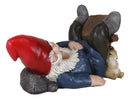 Whimsical Holiday Tipsy Drunk Garden Gnome Sleeping Near Squirrel Wine Holder