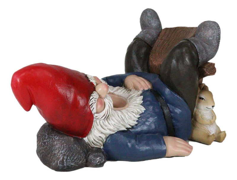 Whimsical Holiday Tipsy Drunk Garden Gnome Sleeping Near Squirrel Wine Holder