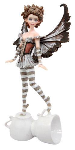 Ebros Gift Amy Brown Cute Teacup Coffee Fairy Figurine Brown Espresso Lovers Faerie Figure 7.25" H Fantasy FAE Legends Latte Statue Collectible