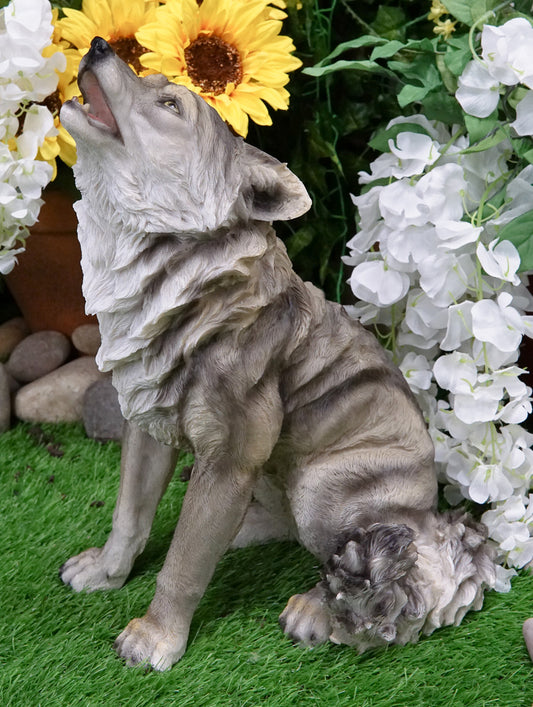 Tribal Pack Alpha Leader Akela Howling Gray Wolf Statue 14"H Spirit Wolves