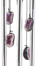 Medieval Purple Dragon Guarding Topaz Crystal Geode Rock Figurine Wind Chime