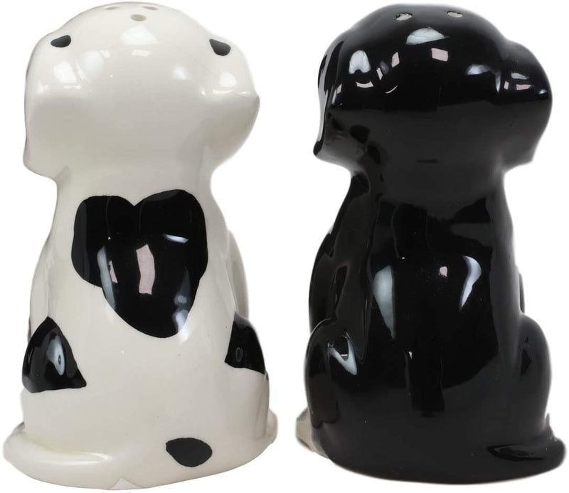 Ebros Ceramic Black & White Mutt Puppy Dogs Kissing Salt And Pepper Shakers Set