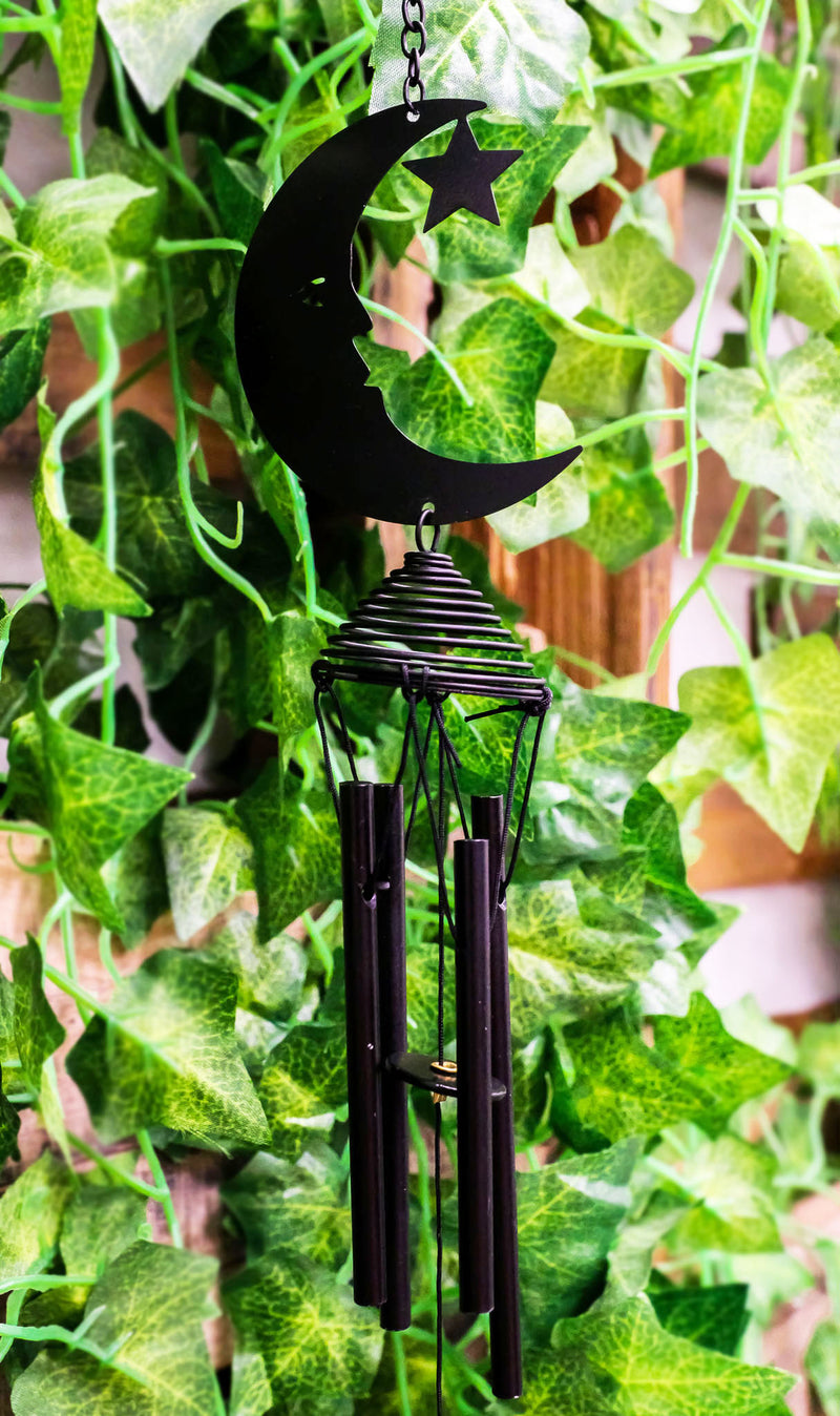 Wicca Witchcraft Crescent Moon Face with Star Coated Steel Metal Wind Chime