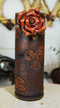 Vintage Western Blooming Floral Red Roses Faux Tooled Leather Flower Tube Vase
