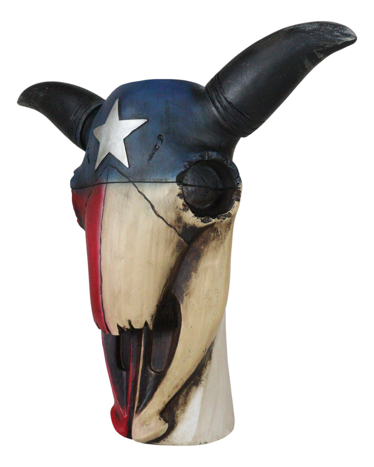 Western Patriotic Texas State Flag Lone Star Rustic Cow Skull Vase Planter Decor