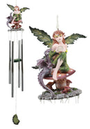 Fantasy Green Petal Rain Dance Tribal Fairy With Dragon Pet Wind Chime Decor