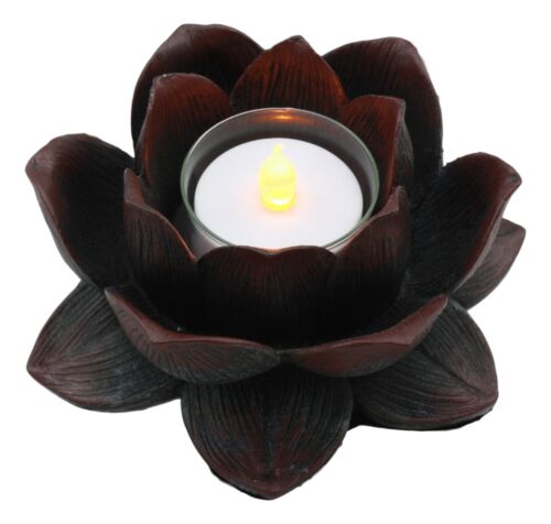 Ebros Lotus Meditation Flower Tea Light Candle Holder 4.5"W (Bronze Patina)