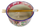 Floral Pink Polkadot Art Splash Ramen Noodles Soup Large 6"D Bowl W/ Chopsticks
