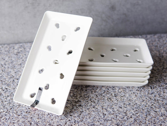 Set of 6 White Japanese Neta Zara Ceramic Sushi Case Chef Drip Plate 8.75"X4.75" - Ebros Gift