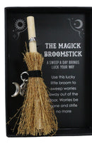 Wicca Witch Broom Magick Broomstick W/ Pentagram Triple Moon Pendant Lucky Charm