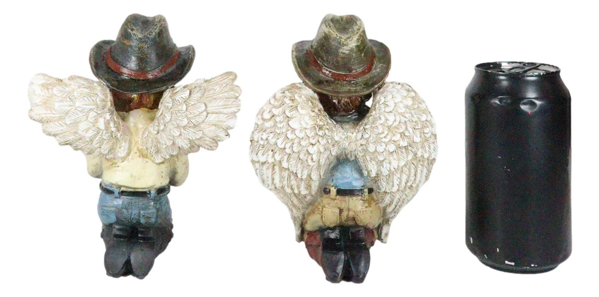 Set of 2 Rustic Western Cowgirl And Cowboy Angel With Hats Praying Figurines