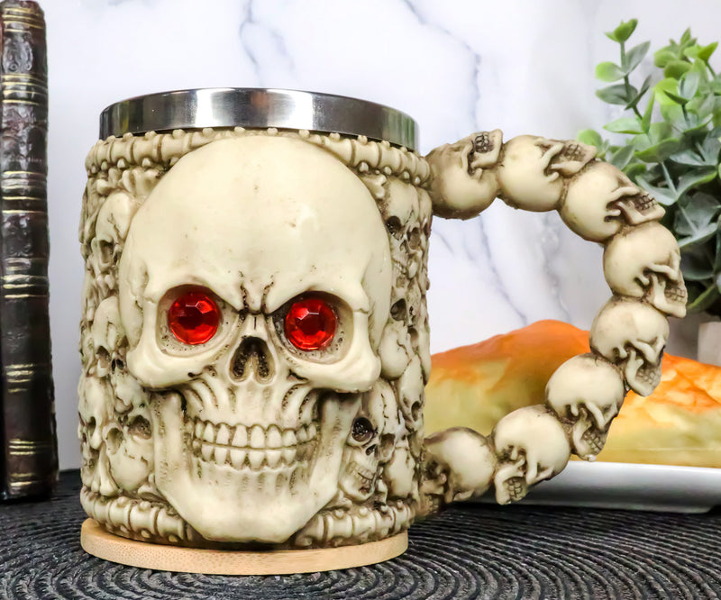 Ossuary Skeleton Heap Of Skulls Ghost Skull With Red Crystal Eyes Coffee Mug