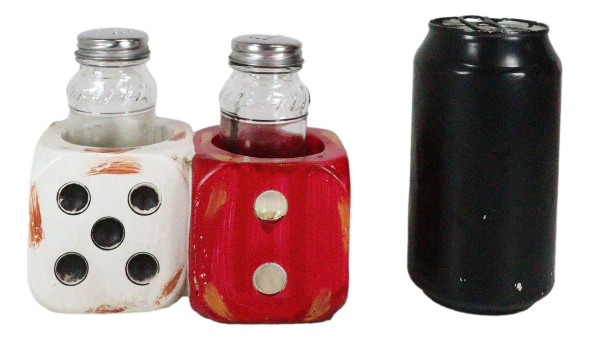 Casino Gambler Red And White Distressed Double Dice Salt Pepper Shakers Holder