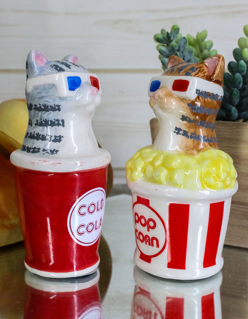 Ebros Cool Cats With Cinema 3D Glasses In Soda Pop Cup Popcorn Tub Salt Pepper Shakers - Ebros Gift