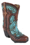 Rustic Western Cowboy Turquoise Floral Boot Figurine Stationery Holder Figurine